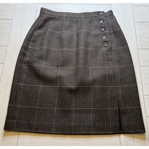 Breeches Vintage Women's Wool Brown Plaid Lined Mini Skirt W Side Slit. 6 Preppy
